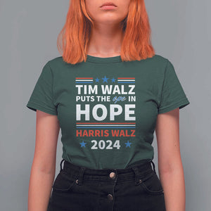 Harris Walz 2024 Supporter T Shirt For Women Tim Walz Puts The Ope In Hope Stars TS11 Dark Forest Green Print Your Wear