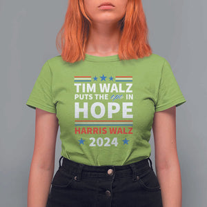 Harris Walz 2024 Supporter T Shirt For Women Tim Walz Puts The Ope In Hope Stars TS11 Lime Print Your Wear