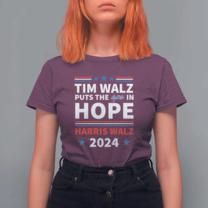 Harris Walz 2024 Supporter T Shirt For Women Tim Walz Puts The Ope In Hope Stars TS11 Maroon Print Your Wear