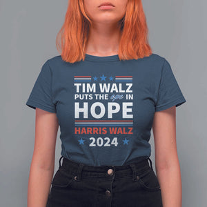 Harris Walz 2024 Supporter T Shirt For Women Tim Walz Puts The Ope In Hope Stars TS11 Navy Print Your Wear