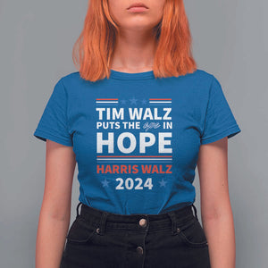 Harris Walz 2024 Supporter T Shirt For Women Tim Walz Puts The Ope In Hope Stars TS11 Royal Blue Print Your Wear