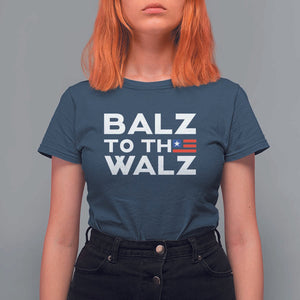 Funny Harris Walz Supporter T Shirt For Women Balz To The Walz American Flag TS11 Navy Print Your Wear