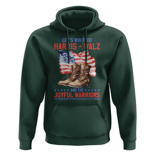 Harris Walz Hoodie Let's Win This And The Joyful Warriors American Flag TS11 Dark Forest Green Print Your Wear