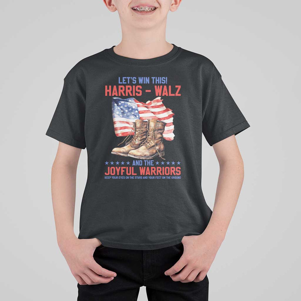 Harris Walz T Shirt For Kid Let's Win This And The Joyful Warriors American Flag TS11 Black Print Your Wear