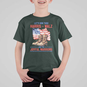 Harris Walz T Shirt For Kid Let's Win This And The Joyful Warriors American Flag TS11 Dark Forest Green Print Your Wear