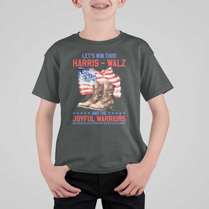 Harris Walz T Shirt For Kid Let's Win This And The Joyful Warriors American Flag TS11 Dark Heather Print Your Wear