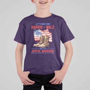 Harris Walz T Shirt For Kid Let's Win This And The Joyful Warriors American Flag TS11 Purple Print Your Wear