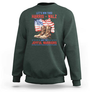 Harris Walz Sweatshirt Let's Win This And The Joyful Warriors American Flag TS11 Dark Forest Green Print Your Wear