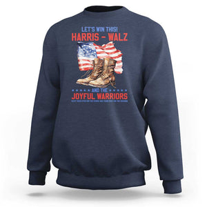 Harris Walz Sweatshirt Let's Win This And The Joyful Warriors American Flag TS11 Navy Print Your Wear