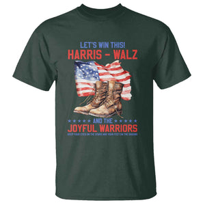 Harris Walz T Shirt Let's Win This And The Joyful Warriors American Flag TS11 Dark Forest Green Print Your Wear