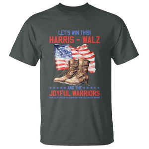 Harris Walz T Shirt Let's Win This And The Joyful Warriors American Flag TS11 Dark Heather Print Your Wear