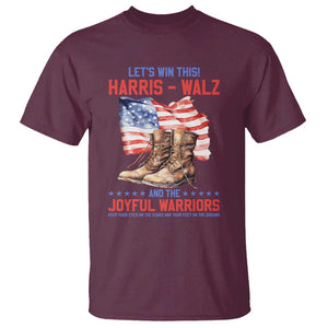 Harris Walz T Shirt Let's Win This And The Joyful Warriors American Flag TS11 Maroon Print Your Wear