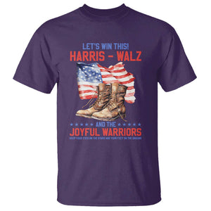 Harris Walz T Shirt Let's Win This And The Joyful Warriors American Flag TS11 Purple Print Your Wear