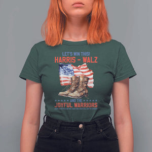 Harris Walz T Shirt For Women Let's Win This And The Joyful Warriors American Flag TS11 Dark Forest Green Print Your Wear