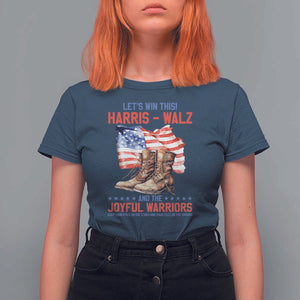 Harris Walz T Shirt For Women Let's Win This And The Joyful Warriors American Flag TS11 Navy Print Your Wear