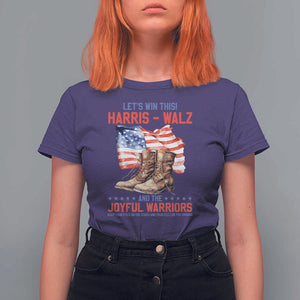 Harris Walz T Shirt For Women Let's Win This And The Joyful Warriors American Flag TS11 Purple Print Your Wear