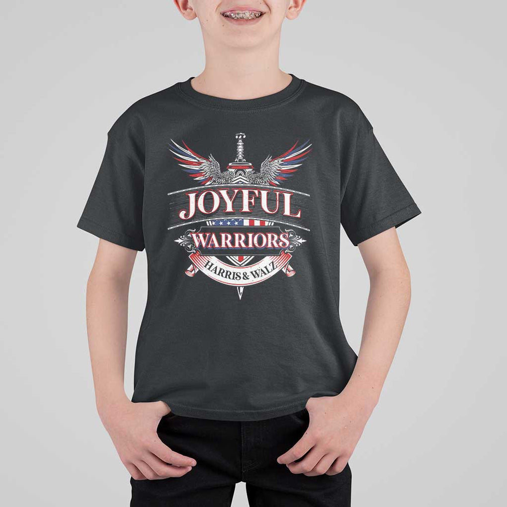 Harris Walz T Shirt For Kid Joyful Warriors Vintage Sword American Flag TS11 Black Print Your Wear