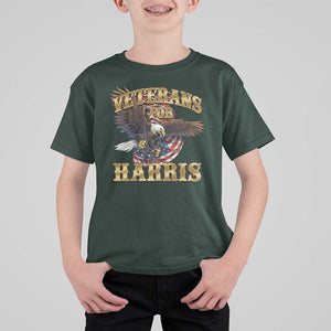 Veterans For Harris 2024 T Shirt For Kid Military Vintage Eagle Gun American Flag TS11 Dark Forest Green Print Your Wear