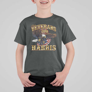 Veterans For Harris 2024 T Shirt For Kid Military Vintage Eagle Gun American Flag TS11 Dark Heather Print Your Wear