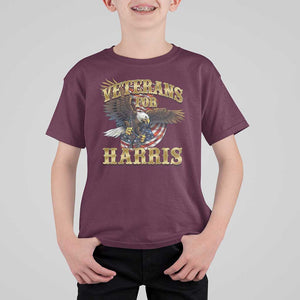 Veterans For Harris 2024 T Shirt For Kid Military Vintage Eagle Gun American Flag TS11 Maroon Print Your Wear