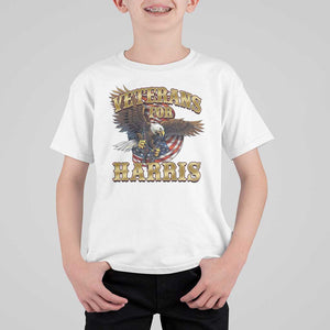 Veterans For Harris 2024 T Shirt For Kid Military Vintage Eagle Gun American Flag TS11 White Print Your Wear