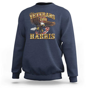 Veterans For Harris 2024 Sweatshirt Military Vintage Eagle Gun American Flag TS11 Navy Print Your Wear