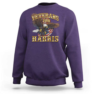 Veterans For Harris 2024 Sweatshirt Military Vintage Eagle Gun American Flag TS11 Purple Print Your Wear