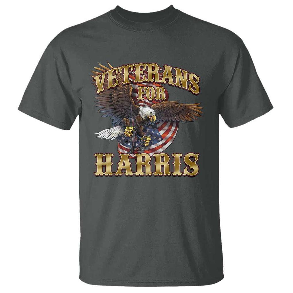 Veterans For Harris 2024 T Shirt Military Vintage Eagle Gun American Flag TS11 Dark Heather Print Your Wear