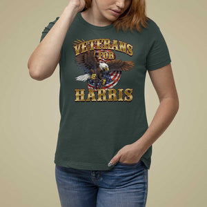 Veterans For Harris 2024 T Shirt For Women Military Vintage Eagle Gun American Flag TS11 Dark Forest Green Print Your Wear