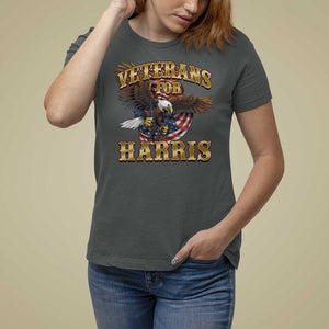 Veterans For Harris 2024 T Shirt For Women Military Vintage Eagle Gun American Flag TS11 Dark Heather Print Your Wear