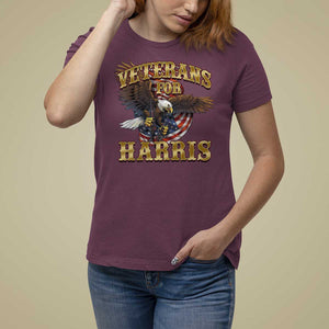 Veterans For Harris 2024 T Shirt For Women Military Vintage Eagle Gun American Flag TS11 Maroon Print Your Wear