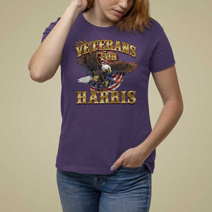 Veterans For Harris 2024 T Shirt For Women Military Vintage Eagle Gun American Flag TS11 Purple Print Your Wear