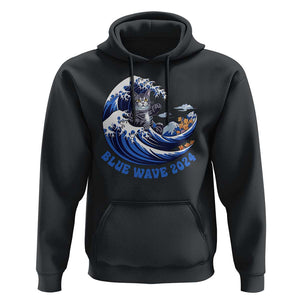 Funny Blue Wave 2024 Hoodie Vote Blue Presidential Elections Cat Tsunami Flowers TS11 Black Print Your Wear