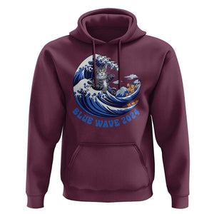 Funny Blue Wave 2024 Hoodie Vote Blue Presidential Elections Cat Tsunami Flowers TS11 Maroon Print Your Wear