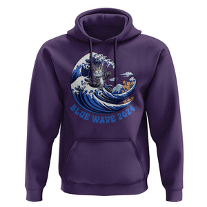 Funny Blue Wave 2024 Hoodie Vote Blue Presidential Elections Cat Tsunami Flowers TS11 Purple Print Your Wear