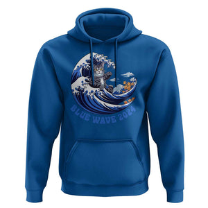 Funny Blue Wave 2024 Hoodie Vote Blue Presidential Elections Cat Tsunami Flowers TS11 Royal Blue Print Your Wear