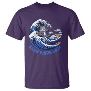 Funny Blue Wave 2024 T Shirt Vote Blue Presidential Elections Cat Tsunami Flowers TS11 Purple Print Your Wear