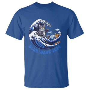 Funny Blue Wave 2024 T Shirt Vote Blue Presidential Elections Cat Tsunami Flowers TS11 Royal Blue Print Your Wear