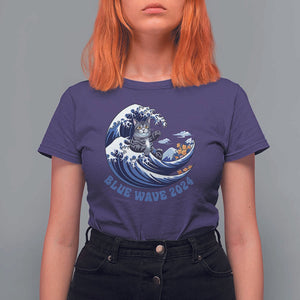 Funny Blue Wave 2024 T Shirt For Women Vote Blue Presidential Elections Cat Tsunami Flowers TS11 Purple Print Your Wear