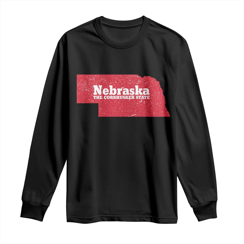 Nebraska The Cornhusker State Long Sleeve Shirt Distressed NE State Map