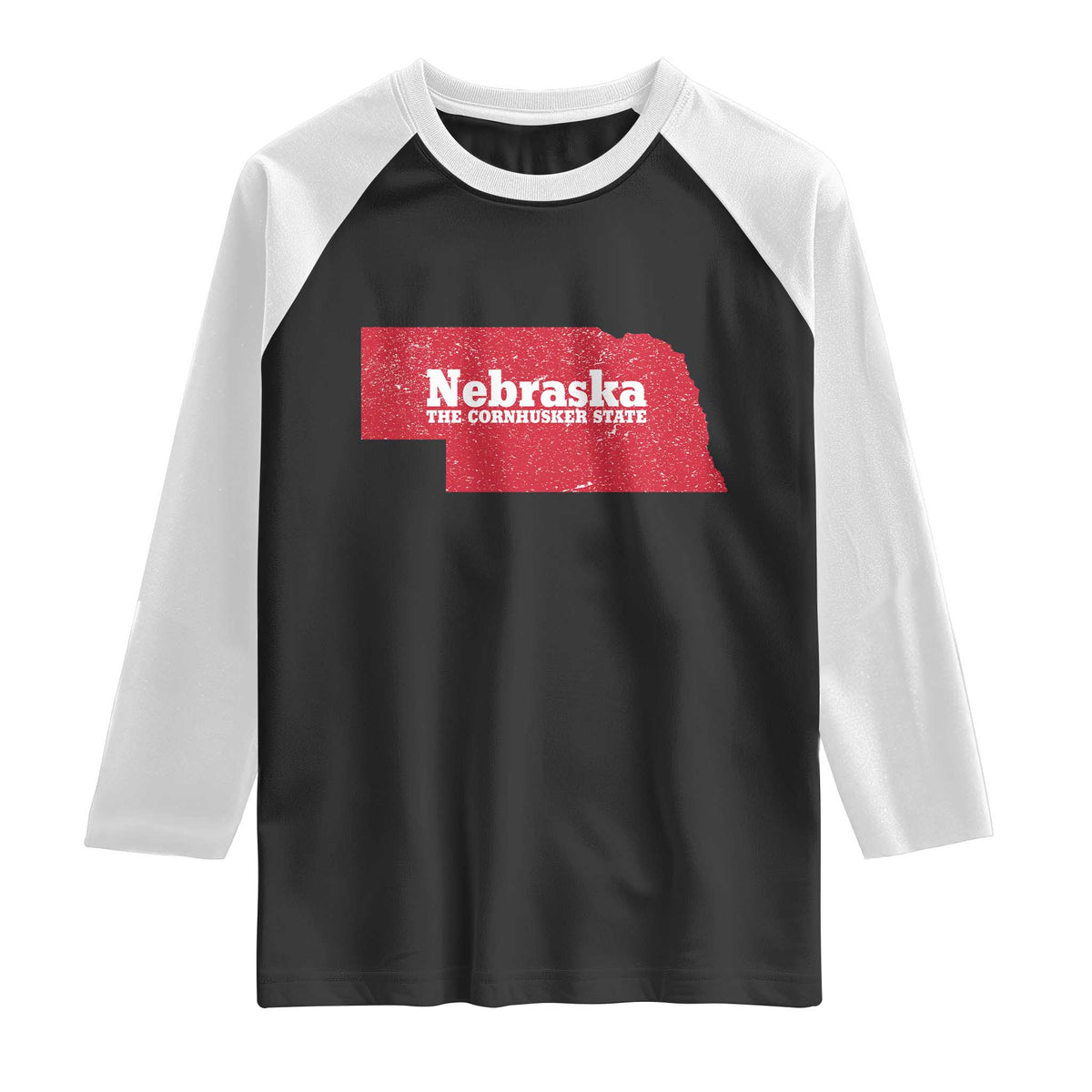 Nebraska The Cornhusker State Raglan Shirt Distressed NE State Map