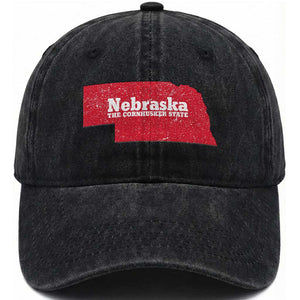 Nebraska The Cornhusker State Washed Cotton Baseball Cap Distressed NE State Map