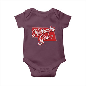 Nebraska Girl Baby Onesie Red Map of NE State