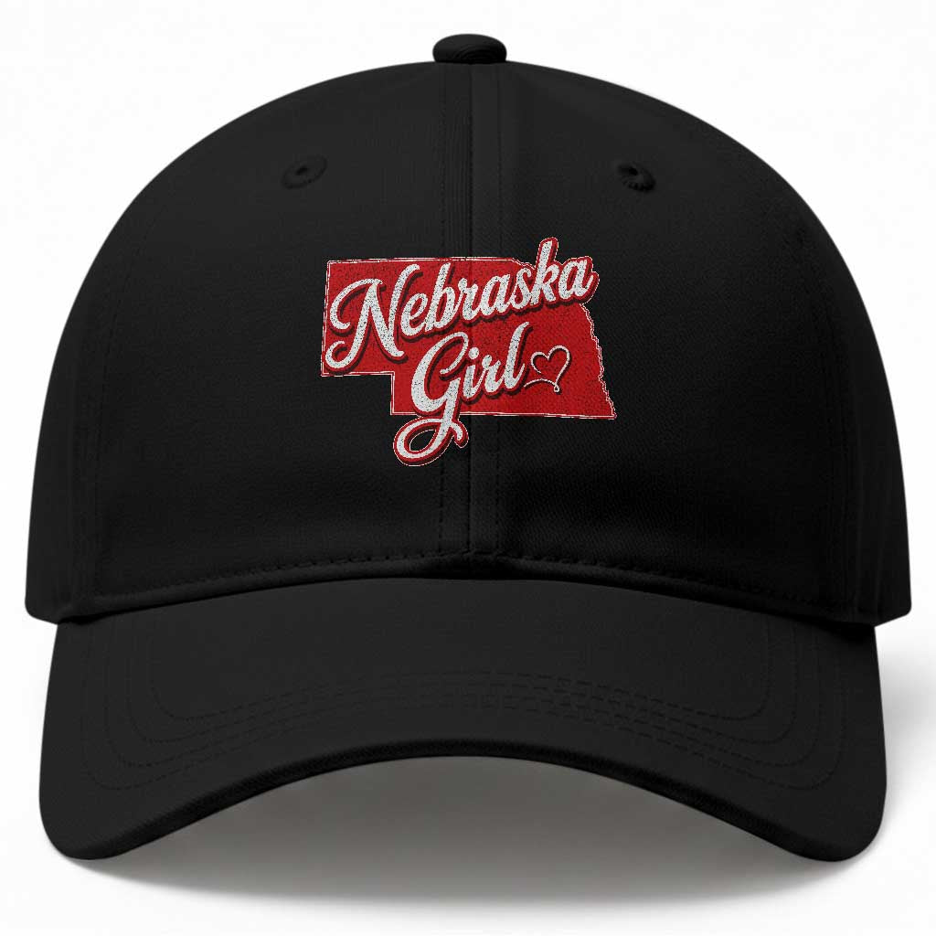 Nebraska Girl Baseball Cap Red Map of NE State