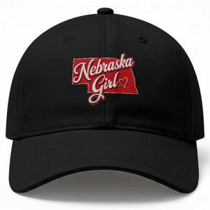 Nebraska Girl Baseball Cap Red Map of NE State
