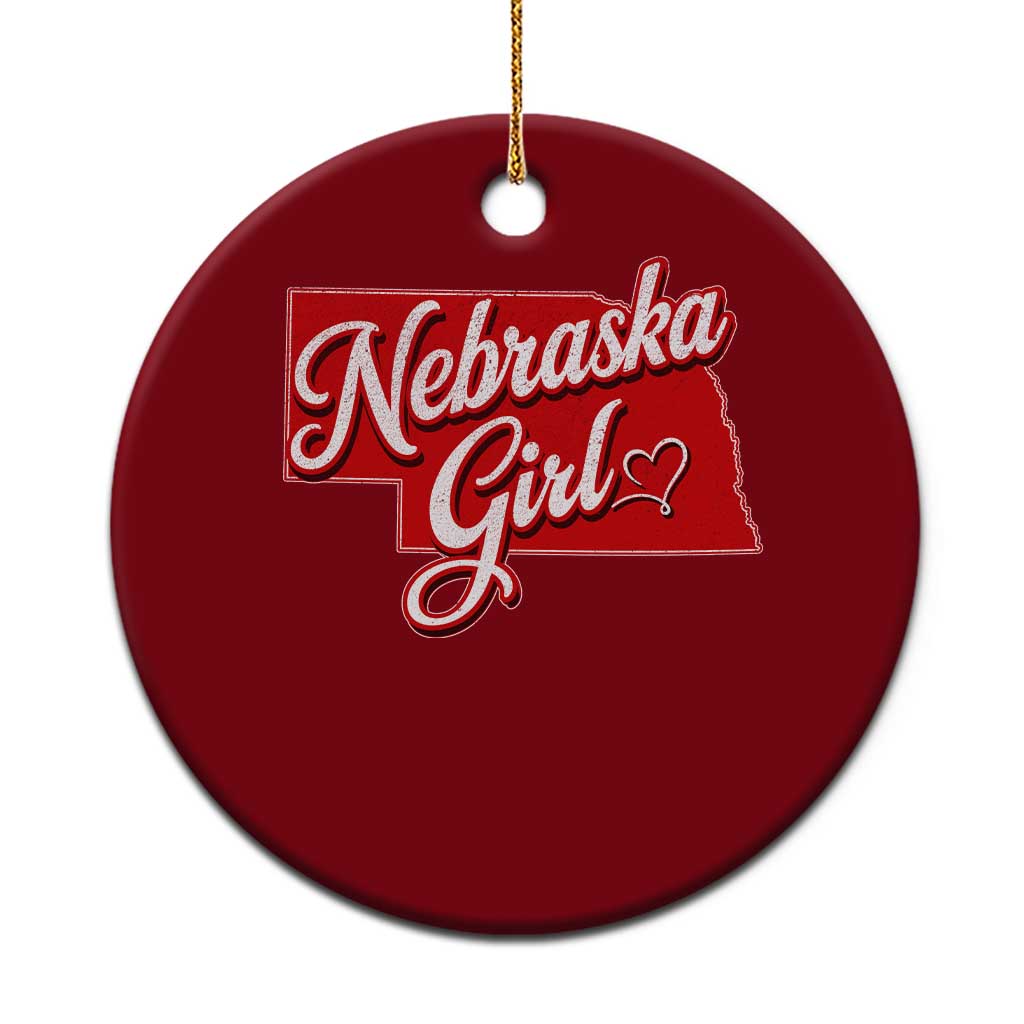 Nebraska Girl Ceramic Ornament Red Map of NE State