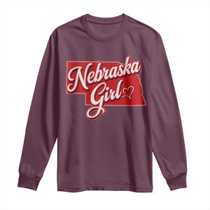 Nebraska Girl Long Sleeve Shirt Red Map of NE State