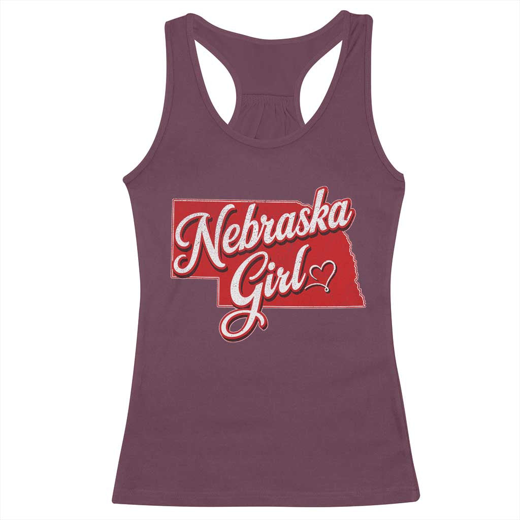Nebraska Girl Racerback Tank Top Red Map of NE State