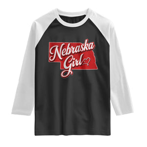 Nebraska Girl Raglan Shirt Red Map of NE State