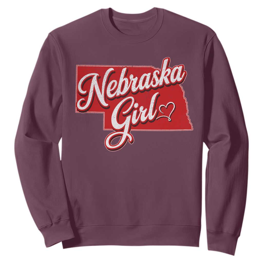Nebraska Girl Sweatshirt Red Map of NE State